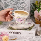 KAMMAK Tea Cups and Saucers Set of 2, 7.4 oz Porcelain Coffee Cups, 573N - Image 2