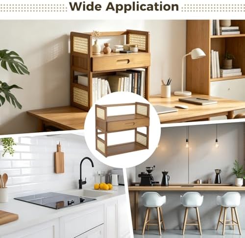 2 Tier Matcha Station Organizer with Drawer,15.75" x 7.87" x 15.35" Bamboo Mug Stand Shelf, Home Coffee Station Organizer for Whisk Set Bowl Cup Kitchen Countertops Bars - Image 5