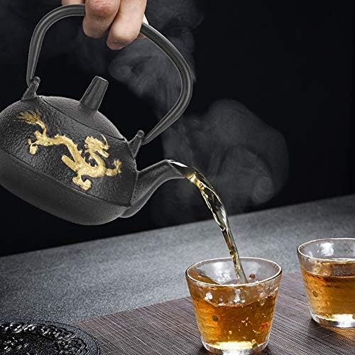 Tea Kettle, Chinese Style Tea Kettle Cast Iron Teapot with Gold Dragon Pattern Collectible Crafts for Tea House Restaurant Family Loose Leaf and Tea Bags - Image 6