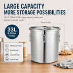 8.72Gal Stainless Steel Canister w/ Lid Flour Storage Container (33L) - Image 3
