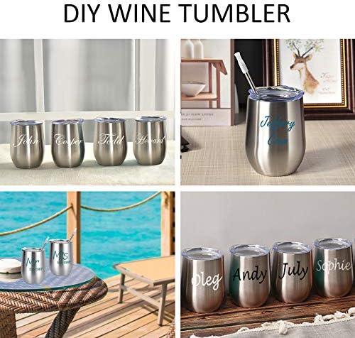 12 Pack Stainless Steel Wine Tumblers, 12Oz Double Wall Vacuum Insulated Wine Tumblers with Lids and Straws, Stainless Steel Stemless Wine Glasses for Coffee, Wine, Cocktails, Champaign, Silver - Image 5