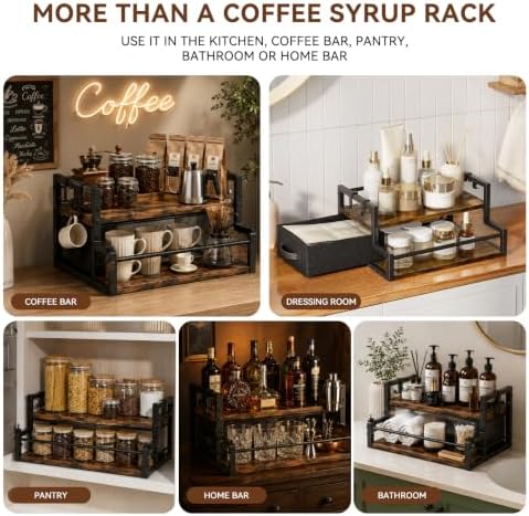 Coffee Syrup Organizer Rack with Drawer, 2 Tier Coffee Bar Organizer - Image 6