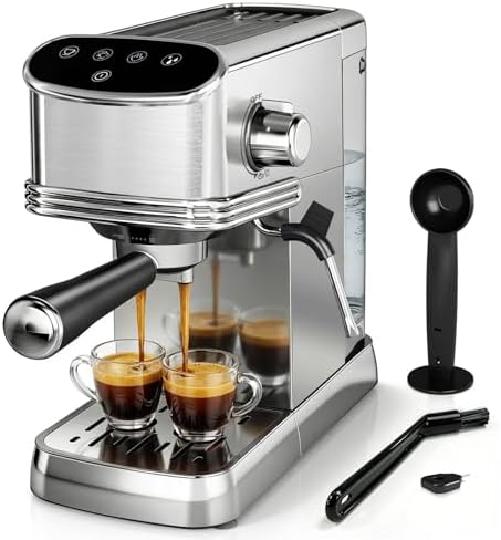 Kismile Espresso Machine 20 Bar, Small Coffee Maker with Milk Frother, Stainless Steel Coffee Machine with 45oz Removable Water Tank for Cappuccino, latte, Silver by Kismile