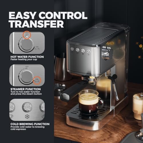 Espresso Machine with Rapid Cold Brew, Hot & Iced Coffee Machine, Espresso Maker with Milk Frother Steam Wand, One Touch Control with 41oz Water Tank for Latte, Cappuccino, Gift - Image 5