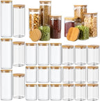 Qinyoung 24 Pcs Glass Storage Jars Square Round Food Storage Containers with Airtight Bamboo Lids Glass Canisters Pantry Jars Seasoning Organizer for Kitchen Spice Flour Cookie Coffee Beans Pasta by Qinyoung