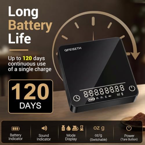 Mini Coffee Scale with Timer, 4 Brewing Modes, 0.1g Readability, 2kg Capacity, USB-C Rechargeable Espresso Scale with Auto Tare & Real-Time Brew Ratio, Black - Image 5