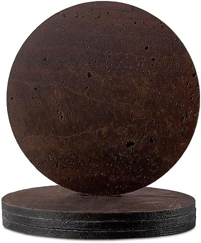 Coasters for Drinks 4 Pcs Cork Vegan Round Edge Sturdy Light Weight Drink Coaster with Holder Table Housewarming Home Kitchen Decor Gift Set for Women Men Brown Color by Corkor