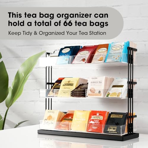 J JACKCUBE DESIGN Tea Bag Organizer Steel and Acrylic 3 Tier, 15 Compartment Tea Bags Sugar Packets Coffee Station Storage Holder for Cabinet Countertop Office (Black)- MK956A - Image 4