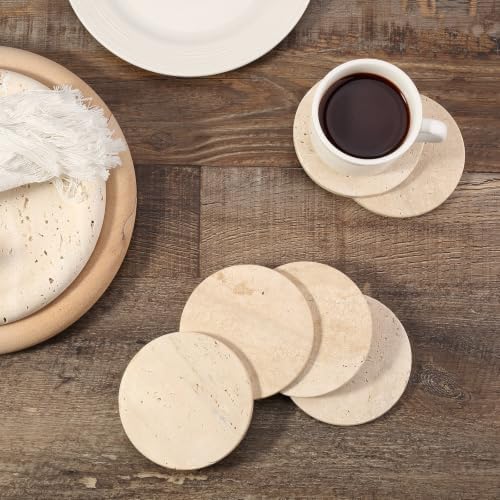 Koville Travertine Marble Coasters for Home Decor, Marble Coasters Set of 6 - Image 5
