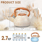 GGC Tea Kettle for Stove Top, Loud Whistling Kettle for Boiling Water Coffee or Milk, 3.1 Quart Stainless Steel Art Line White Pot with Wood Pattern Handle, Unique Button Control Outlet - Image 3