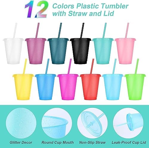 24 Pcs Plastic Tumblers with Lids and Straws, Reusable Cups with Lids Plastic Colorful Cups for Party Birthday, Iced Coffee Cup Travel Mug Cold Drink Tumblers Bulk (16 oz, Multi Colors) - Image 3