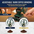 Classic Cuisine Manual Burr Coffee Grinder, Green, 12.2” x 9.06” x 13.78” - Image 4