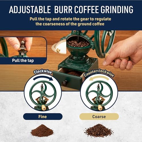 Classic Cuisine Manual Burr Coffee Grinder, Green, 12.2” x 9.06” x 13.78” - Image 4