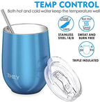 THILY Stainless Steel Stemless Wine Glasses 4 Pack Triple Vacuum Insulated Cute Wine Tumbler Set Travel Cups with Lid, Reusable Straw, 12 oz, Keep Cold for Beer, Cocktails, Party, Sparkle Blue - Image 2