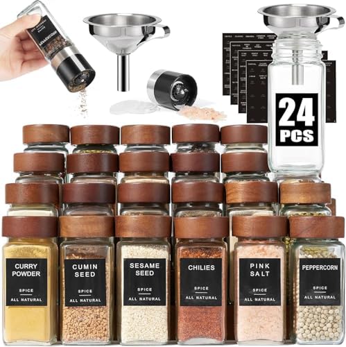 Yangbaga Glass Spice Jars with Labels, 24pcs 4oz Seasoning Organizer Jars by Hanber