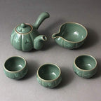 Korean Style Celadon Porcelain Pumpkin Bird Cloud Design Tea Ceremony Complete Service Gift Set Ceramic Pottery 11.8 oz (350ml) Side Handle Tea Pot Cups Teapot Pitcher Bowl for Cooling Hot Water - Image 4