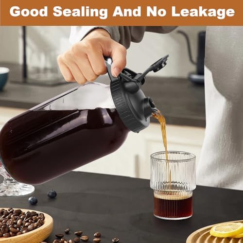 Cold Brew Coffee Maker, 64 oz Mason Jar Pitcher with Stainless Steel Filter, Pour Spout Handle Lid, Airtight & Leak-Proof for Iced Coffee,Tea & Lemonade -2pack - Image 4