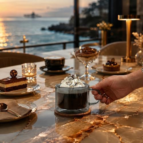 Restaurantware Coffee Cups 2 Pack of 11 oz Double Wall Glass Insulated Coffee Cup Borosilicate Mug Thermal Shock Resistant Handle Modern Design - Image 5