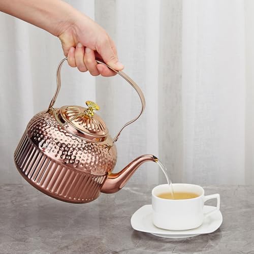 SANQIAHOME Antique 1.8L (60 Oz) Stainless Steel Teapot with Infuser Copper - Image 4
