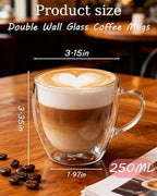 Glass Coffee Cups Set Of 6 - 8.5oz Double Walled Glass Coffee Mugs with Handle,Clear Insulated Borosilicate Glass Mug,Suitable for Cappuccino,Tea,Latte,Hot Beverage and Wine (6 Pack 8.5oz +6 Spoons) - Image 4
