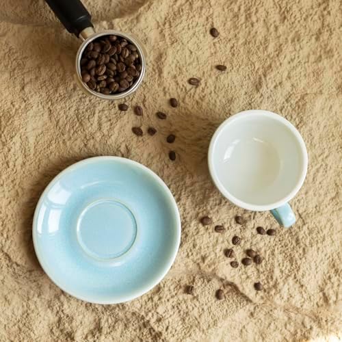 Loveramics Coffee Cup Ceramic, 8 oz Latte Art Cup with Saucer for Cappuccino, Tea, Espresso, Thick - walled stoneware Cappuccino mug Set for Cafe and Barista - Potters Colours (Ice Blue, 8OZ) - Image 5