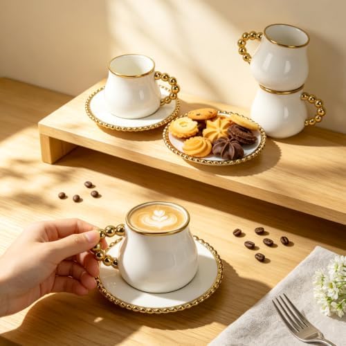 8 Oz Cappuccino Cups Set of 6, Latte Cups with Saucer and Spoons - Image 5