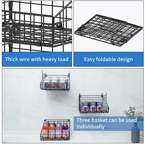 X-cosrack 3-Tier Stackable Detachable Snack Organizer (Large Size), Countertop Display/Wall Mounted Shelf with 5 Hooks Wire Basket Snack Shelf for Office Cabinets, Kitchen, Pantry, 11.8x7.8x22 Inch - Image 6