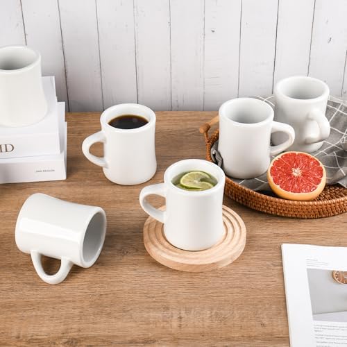 BYCNZB 11oz Ceramic Coffee Mug set Stoneware Coffee Cups Set for Restaurant, Diner, Farmhouse, Coffee Shop, Home set of 6 (white) - Image 7