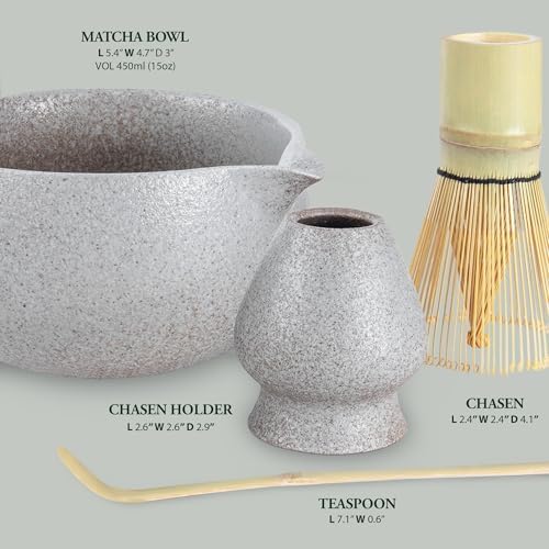 Stone-Texture Gray Matcha Whisk Set with Pouring Spout – Japanese Matcha Kit with Handcrafted Ceramic Bowl, Bamboo Whisk, Scoop, and Holder for Authentic Tea Ceremony - Image 6