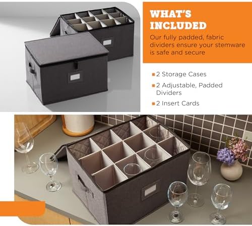 storageLAB Wine Glass Storage Cases | Hard Shell Felt Dividers | 2 Pack - Image 3