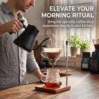 Pour Over Coffee Maker Stand with Solid Cherry Base, Stainless Steel Adjustable Dripper Holder, Wooden Brewing Station, Cone Brewer Rack, Barista Accessories & Kitchen Coffee Décor - Image 2