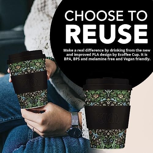 Ecoffee Cup 12oz (350ml) William Morris Reusable Coffee Cup – PLA Plant-Based Travel Mug with Silicone Lid, Melamine Free & Dishwasher Safe – Blackthorn - Image 3
