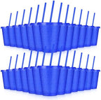 24 Pcs Plastic Tumblers with Lids and Straws, Reusable Cups with Lids Plastic Colorful Cups for Party Birthday, Iced Coffee Cup Travel Mug Cold Drink Cups Tumblers Bulk (16 oz, Dark Blue) by LEIFEOSH
