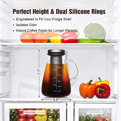 YMMIND Cold Brew Iced Coffee Maker 34oz, Brewed Coffee Pot with Removable Double Mesh 304 Stainless Steel Filter, BPA-Free Cold Brew Pitcher Glass Container, Tea Maker - Image 4
