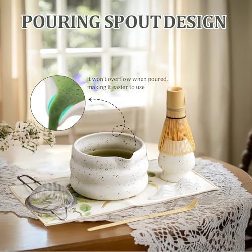 7-Piece Matcha Tea Set Kit with Whisk Chasen,Bowl Chawan,Scoop,Sifter,Holder & Towel-Complete Ceramic Set for Tea Lovers & Enthusiasts - Image 2
