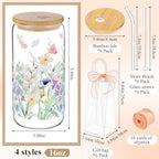 Mumufy 6 Sets Wildflower Cute Glass Cups with Lids and Straws Bulk, 16 Oz - Image 2