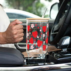 Sip-Sip Hooray! Strawberry Floral 40oz Glass Tumbler with Handle, Lid and Straw, Cute Summer Iced Coffee Cup, Gift for Women, Berry Flower Aesthetic - Image 5
