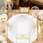 YOUBET 700 PCS Clear Gold Plastic Plates for Wedding Party - Image 3