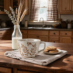 4 Pack 12oz Embossed Leaf Ceramic Coffee Mugs, Vintage Speckled Stoneware Tea Cups, Rustic Brown Spring Leaf Large Drinking Mugs, Microwave & Dishwasher Safe, Farmhouse Kitchen Decor, Gift Set - Image 2