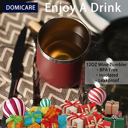 DOMICARE Stainless Steel Wine Tumbler Bulk with Lid, Personalized Insulated Tumblers Set, 12oz Travel Coffee Cups Pack of 4, Red - Image 6