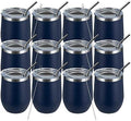 MEWAY 12oz/12 Pack Wine Tumbler Glasses with Lid -Double Wall Vacuum Stainless Steel Travel Tumbler Mug,Stemless Insulated Wine Cup for,Coffee,Cocktails,Gifts (Navy,Set of 12) by MEWAY