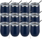 MEWAY 12oz/12 Pack Wine Tumbler Glasses with Lid -Double Wall Vacuum Stainless Steel Travel Tumbler Mug,Stemless Insulated Wine Cup for,Coffee,Cocktails,Gifts (Navy,Set of 12) by MEWAY