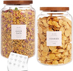 CZHQSMZ Set of 2 Large Glass Flour and Sugar Containers with 132 Pantry Labels - Glass Food Storage Jars with Airtight Bamboo Lid for Flour Pasta Candy Coffee Cookie and More(1 Gallon/4000 ml) by CZHQSMZ
