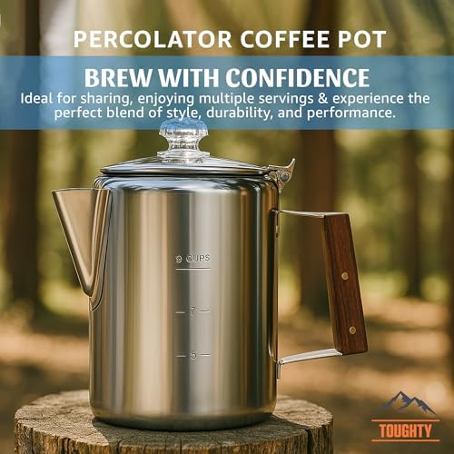 Toughty Yosemite Stovetop Coffee Percolator, 9 Cup, Silver - Image 2