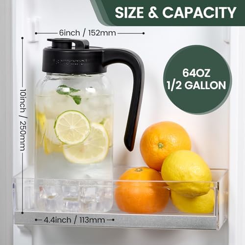 Mason Jar Pitcher, 3 pcs 64 oz (2 quart), Glass Pitcher with Lid - Image 2