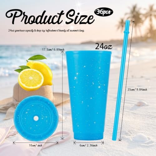 36 Pcs Blue Tumblers with Straw & Lid - 24oz Coffee Cups - Image 2