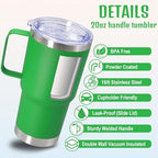 20 oz Tumbler with Handle and Lid Insulated Travel Coffee Mug Green 6P - Image 3