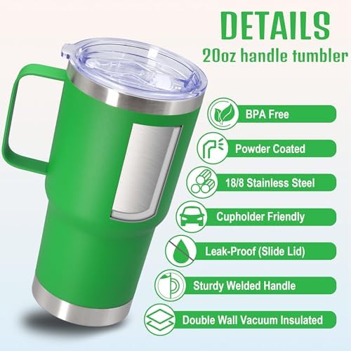 20 oz Tumbler with Handle and Lid Insulated Travel Coffee Mug Green 6P - Image 3