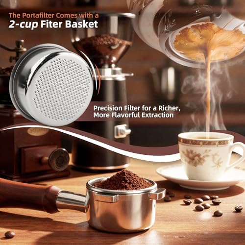 ShanSon Espresso 51mm Bottomless Portafilter with Stainless Steel 3 Ears Filter Basket,Natural Wood Handle,18g Filter Basket Included,for De'Longhi - Image 6