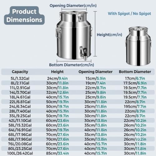 Stainless Steel Milk Can with Spigot Milk Bucket Beverage Dispenser - Image 3